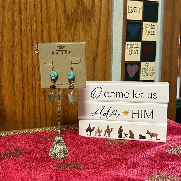 NWT Barse Genuine Stones Tiger’s Eye & Magnesite Drop Fishhook Earrings #BJER - Picture 1 of 6